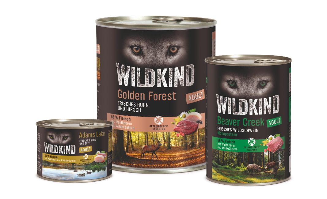 WILDKIND Beispielprodukte für Hundenassfutter-Verpackungen mit Dosen
