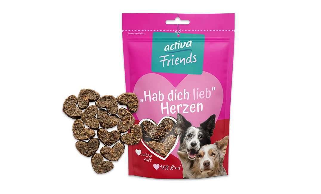 Neuheit activa Friends Hab dich lieb Herzen mit Rind 100g